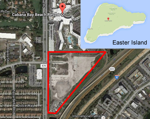 Land South of Cabana Bay versus map of Easter Island